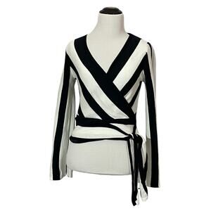 Topshop Striped Side Tie Knit Top - Navy/White - US 2